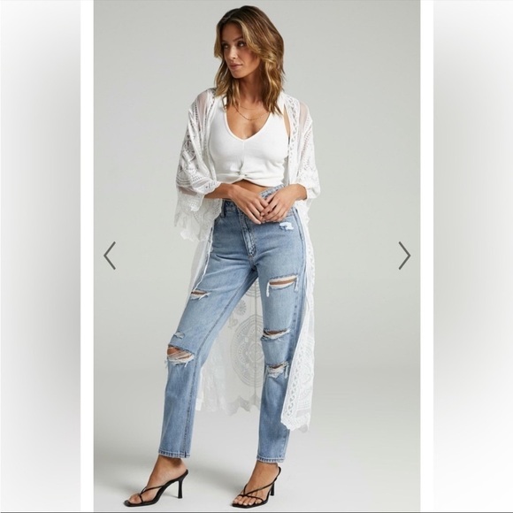 Showpo. Off The Grid Kimono In White Lace NWT M/L - Picture 5 of 15